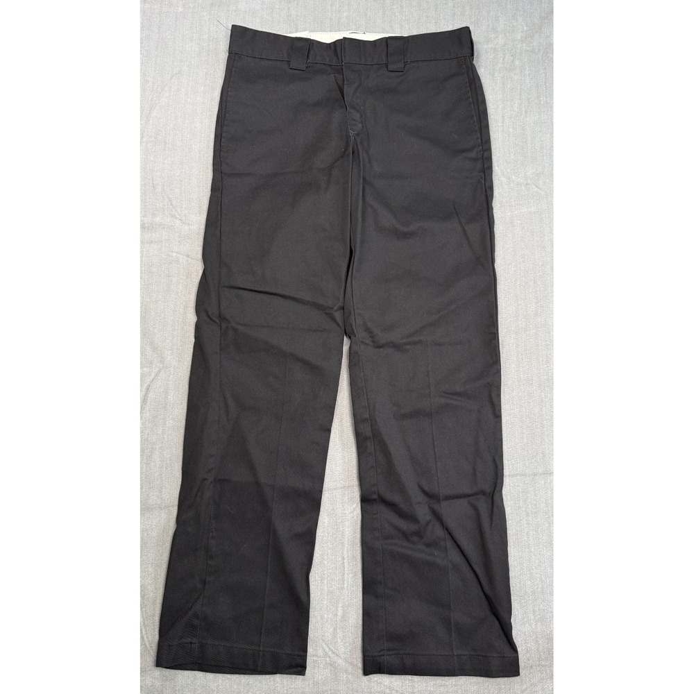 Dickies Dress Pants Mens 32x32 Black Dark Wash Flat Front Slim Fit Straight Leg